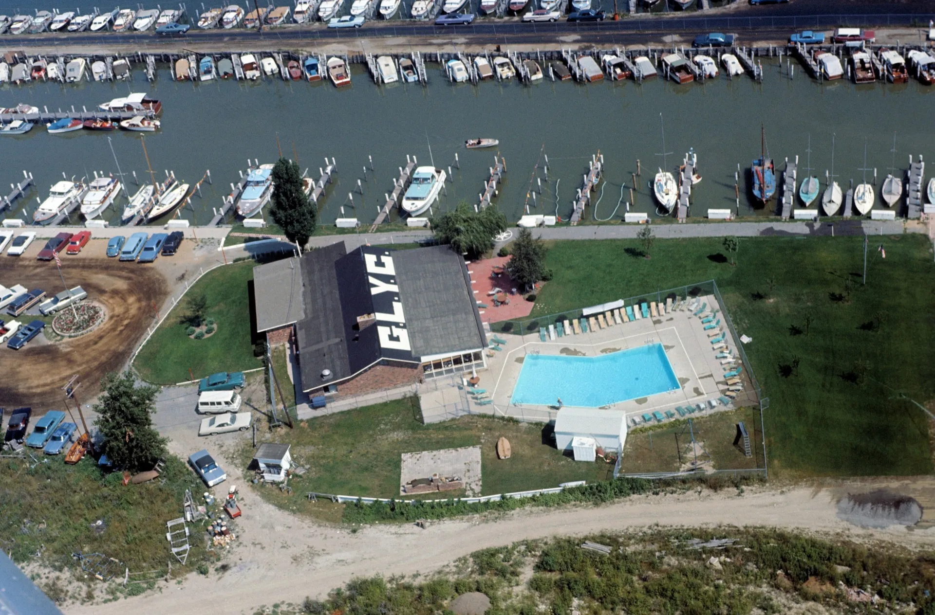 Aerial photograph of the Great Lakes Yacht Club marina in St. Clair Shores in 1965